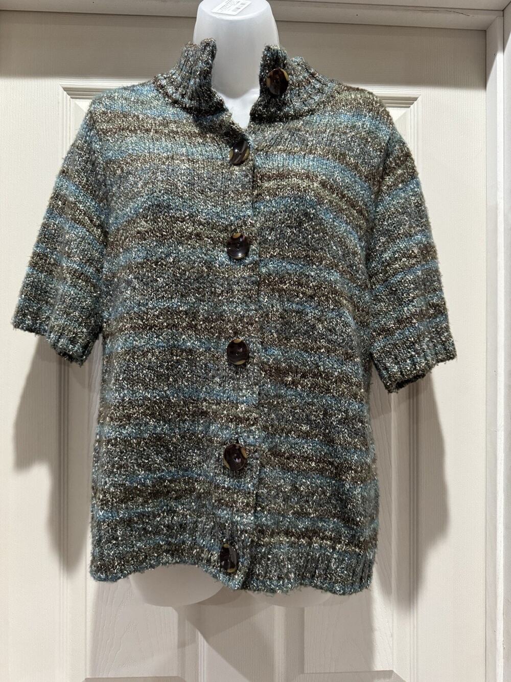 Liz Claiborne Button Up Short Sleeve Knit Sweater Multicolor Color Size L - Picture 1 of 8